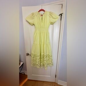 Lime green maxi dress. Flattering!